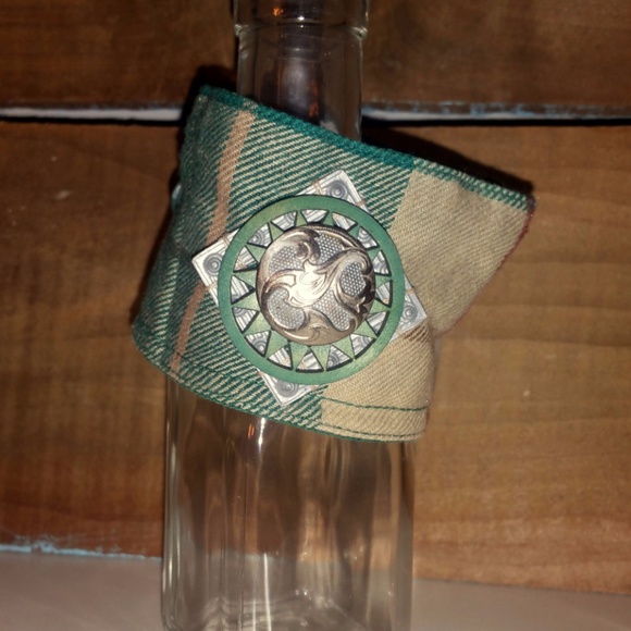 Repurposed Plaid Shirt Cuff Bracelet Boho Hippie - Picture 6 of 8